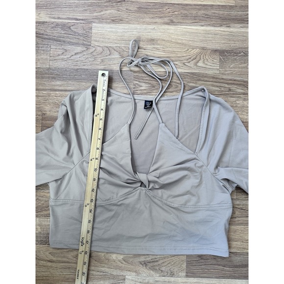 Shein Womens Halter Long Sleeve Top Sz 2x Beige Y2K Cropped Indie Boho Festival - Picture 5 of 5